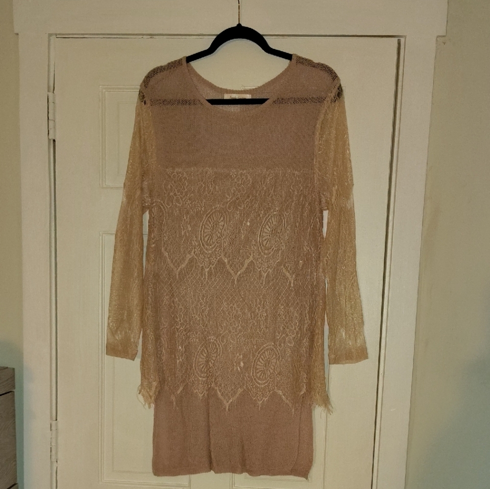 Simply Couture Lace Long Sleeve Dress in Cream